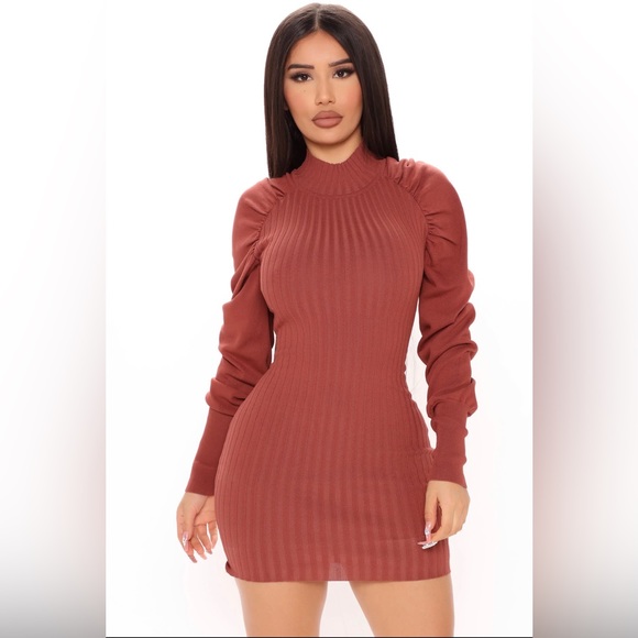 Milan Sweater Mini Dress - Marsala (In Between a Rust & Blush Color) - Picture 2 of 6